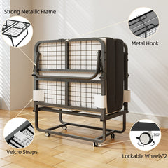 CAIYUN Folding Bed with Mattress,Guest Z Single Bed,Portable Foldable Beds with Memory Foam Mattress and Fabric Storage Bag,Spare Beds,Rollaway with Fold-up Metal Frame 190 x 80CM