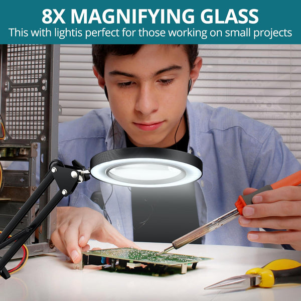 YGiTK Magnifying Glass with Light and Stand, Desk Magnifier Lamp with Adjustable Swing Arm LED Lighted Magnifying Glass with Clamp Real Glass Lens for Reading, Hobbies, Work & Crafting