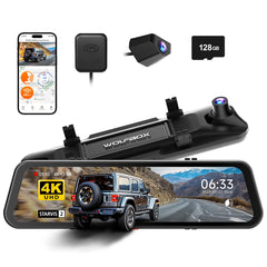WOLFBOX G900 PRO Mirror Dash Cam with 8MP STARVIS IMX678, 12 inches Rear View Mirror Camera with Front 4K and Rear 2.5K, Included 128GB Card, Voice Control, 5.8GHz WiFi, Loop Recording, G-Sensor & GPS
