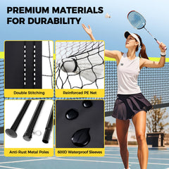 BAGAIL Outdoor Badminton Net Set with Anti-Sag Winch System - Official Size 6.1x1.55m, 4 Rackets, 3 Badminton Balls, Durable PE Net and Carrying Bag for Backyard, Beach and Family Games