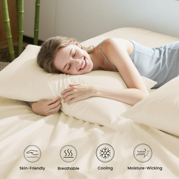 Love's cabin 100% Rayon Derived from Bamboo, Queen Sheets, 4 Pieces, Beige