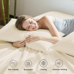 Love's cabin 100% Rayon Derived from Bamboo, Queen Sheets, 4 Pieces, Beige