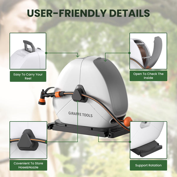 Giraffe Tools 40M Retractable Garden Hose Reel, Ground Mounted