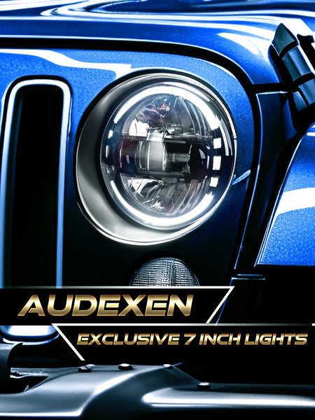 AUDEXEN New Brighter 7 Inch Led Headlights DOT Approved Round Headlight with DRL Low Beam & High Beam Compatible with Jeep Wrangler JK JKU LJ CJ TJ 1997-2018 LED Head lamps - Chrome