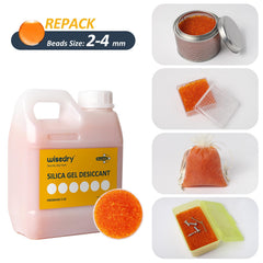 wisedry Silica Gel Desiccant Beads Bulk Reusable with Color Indicating Orange to Green - 0,9kg (2LBS), Bead Size 2-4 mm, Rechargeable