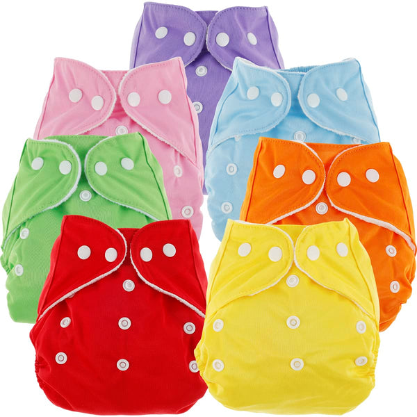 Deuson 7Pcs Baby Cloth Nappies Reusable Pocket Nappy Washable Adjustable Cloth Diapers Super Absorbent Cloth Nappies Multi-Color Comfortable Cloth Diapers for Baby Infants Boys Girls N