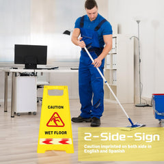 Caution Wet Floor Sign,4 Pack,24 Inches Bilingual Warning Signs,2-Sided Fold-Out,A Frame Safety Wet Floor Signs Commercial (Yellow)