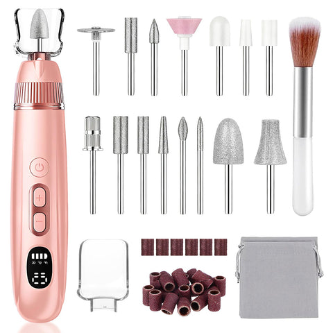 Electric Nail File, Professional Cordless Electric Nail Drill, 15 in 1 Nail Files Dust Cover Pedicure Sets - Rechargeable Nail Drill Machine Efile for Acrylic Gel Nails, Manicure Set Salon Home