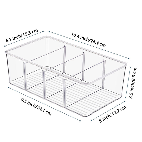 Vtopmart 4 Pack Food Storage Organizer Bins, Clear Plastic Bins for Pantry, Kitchen, Fridge, Cabinet Organization and Storage, 4 Compartment Holder Packets, Snacks, Pouches, Spice Packets