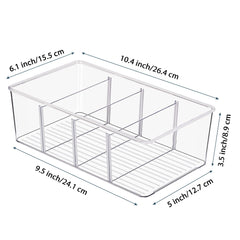 Vtopmart 4 Pack Food Storage Organizer Bins, Clear Plastic Bins for Pantry, Kitchen, Fridge, Cabinet Organization and Storage, 4 Compartment Holder Packets, Snacks, Pouches, Spice Packets