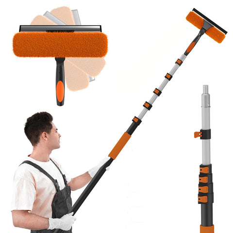 SISUPASSIE 7.2m Telescopic Window Cleaner, Professional Window Cleaning Equipment with Extendable Window Cleaning Pole and 25cm Window Squeegee, Long Reach Window Cleaner Tool for Outdoor/Indoor Use