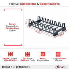 DIVCHI Pot Lid Holder Kitchen Organiser – 7 Slot Pan Lid Rack Lids, Plates & Chopping Boards, Compact Cupboard Storage Organiser (Grey)