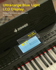 Donner DDP-95 Beginner Digital Piano with 88 Key Weighted Keyboard, Full Size Piano Keyboard Boast Wireless Connection, Record, 11 * 5 cm LCD, 610 Tones, 600 Rhythms, 3 Piano Teaching Modes, Black