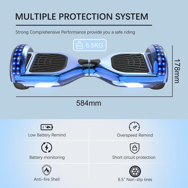 RCB Hoverboards for Kids and Adults 6.5 inch, Hoverboards with Bluetooth - Speaker - Colorful LED Lights, Hover Board Gift for Kids and Teenager