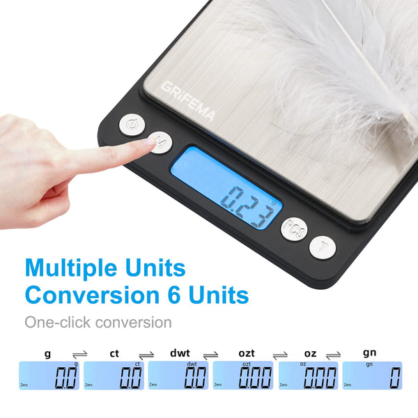 GRIFEMA GA2003 Digital Kitchen Scales with Trays 0.05g-500g Silver