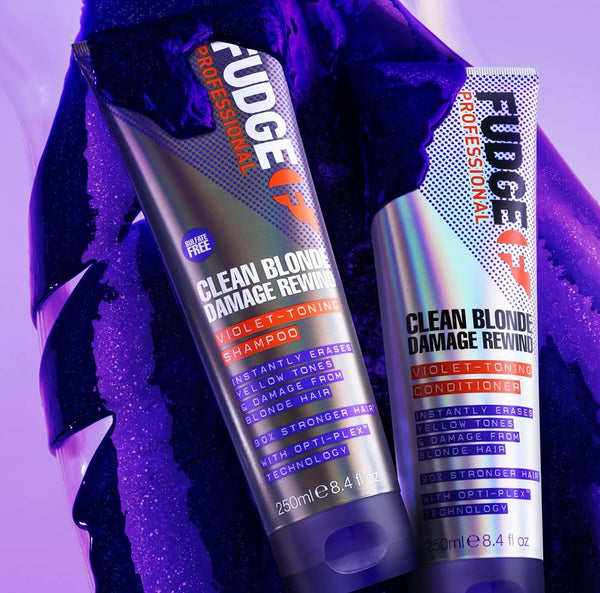 Fudge Professional Clean Blonde Damage Rewind Shampoo, Bulk Size, Intense Purple Toning for Blonde hair, Bond Repair Technology, Sulfate Free, 1 Litre