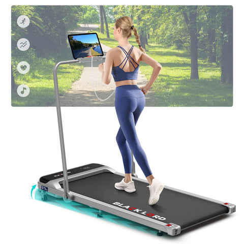 BLACK LORD Walking Pad, Treadmill for Home, Under Desk Treadmill with LED Display & Bluetooth Speaker & Wristband Remote, Running Machine with 2-level Incline, 1-14KM/H, No Assembly