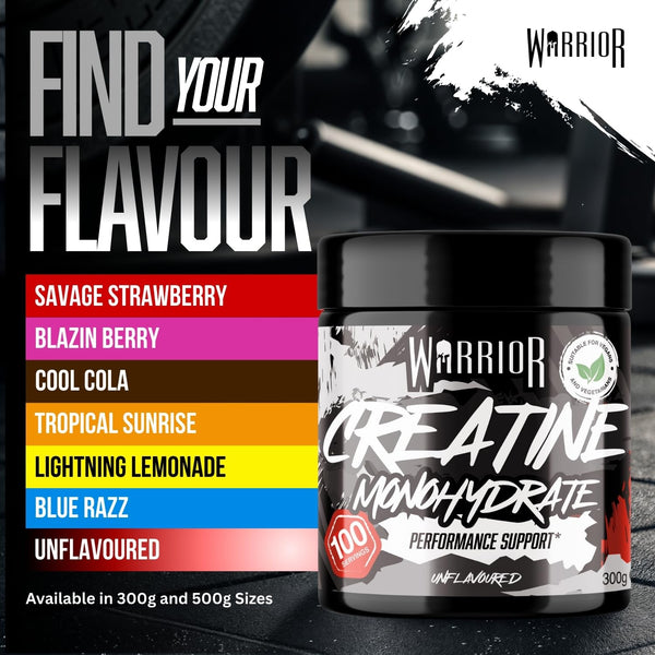 Warrior Creatine Monohydrate Powder 300g (100 Servings) – Pure Micronised Creatine Powder Supplement for Men & Women, Pre & Post Workout Strength, Muscle Growth & Recovery, Vegan – Unflavoured