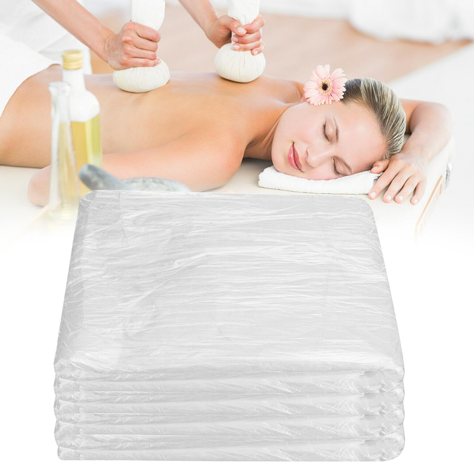 100pcs Disposable Massage Bed Cover,Salon Waxing Beds Film Covers,Spa Beds Sheet Drop Cloth Plastic Sheeting,Massage Bed Cover for Body Care,Spa,Tattoo,Facial,Esthetician(90x180cm)