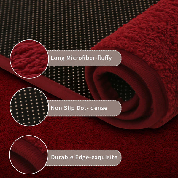 Rururug Bath Mat, Red, 60 x 180 cm, Large Bathroom Rug, Shower Mat, Non-Slip, Washable, Soft Microfibre Bathroom Mat