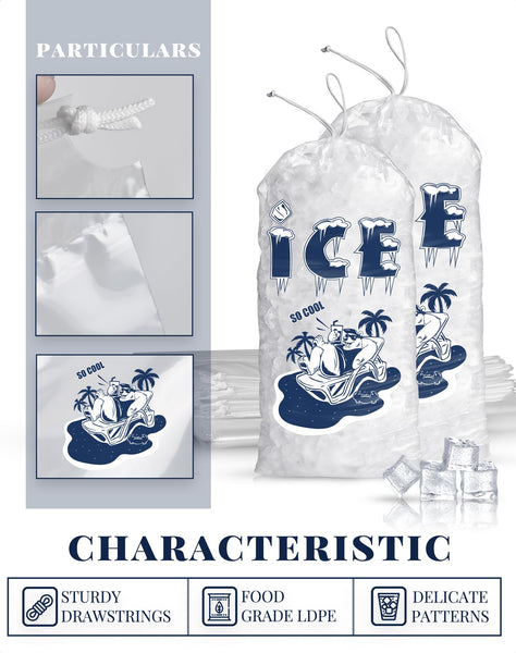 FireKylin100PackIceBags20lb,HeavyDuty,Drawstring,2MilsThickness