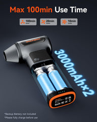 WOLFBOX MF200 Compressed Air Duster with Removable Battery, Super Power Cordless Blower - 3-Speed Adjustable, Long Life Mini Air Duster with 4 Nozzles for Computer Keyboard, Car Cleaning, Outdoor Use