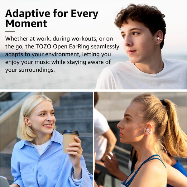TOZO OpenEarRing Open Ear Headphones, Clip On Earphones, Lightweight Comfort, Wireless Open Ear Earbuds with Smart Digital Display, 40H Playtime, IPX5 Waterproof, Bluetooth 5.4, Custom EQ (Pink)