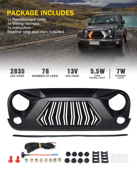 Mad Max Grill Front Grille w/DRL & Turn Signals for 2007-2018 Wrangler JK
