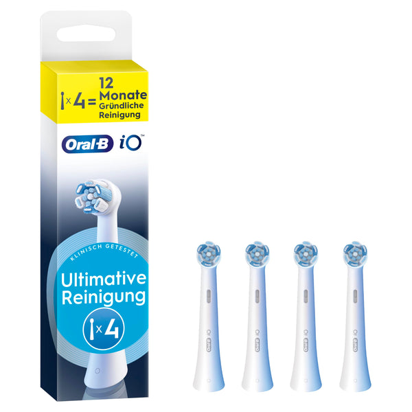 Oral-B iO Ultimative Reinigung, Original Aufsteckbürsten für elektrische Oral-B iO Zahnbürsten, 'Borsten-in-Borsten' Bündel, Weiß, 4 Stück