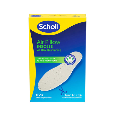 Scholl Air Pillow Insoles for All Day Cushioning & Comfort - with Airflow Latex Foam to Help Feet Breathe, Soft Foam Layer for Everyday Comfort, Trim to Fit Shoe Insoles, UK Size 3-11, 1 Pair