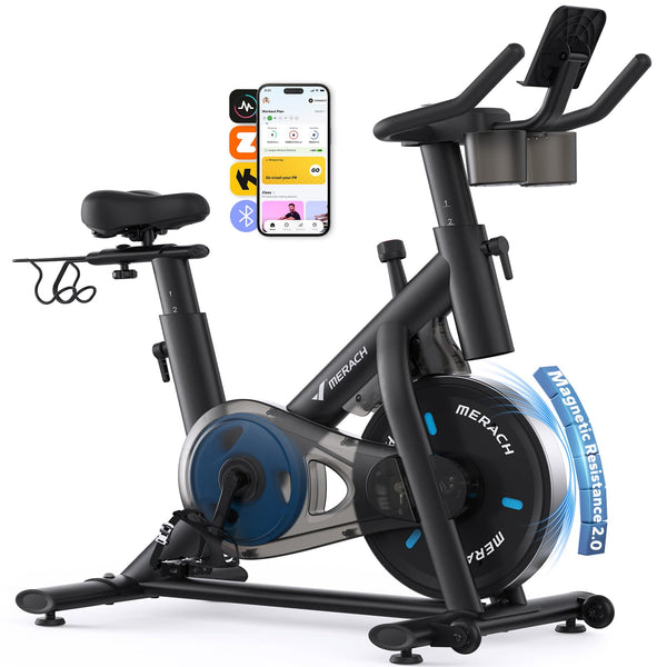 MERACH Magnetic Exercise Bike, Smart Training System, Quiet Comfort Ride