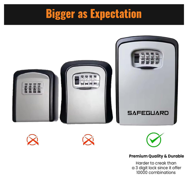 D&S London Safeguard Key Safe – Extra-Large Police Approved Lock Box for Outdoor Use, Wall-Mounted, 4-Digit Combination, Waterproof Alloy Body, Police Approved Key lock box for Home, Airbnb, Garage