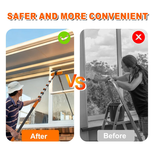 SISUPASSIE 7.2m Telescopic Window Cleaner, Professional Window Cleaning Equipment with Extendable Window Cleaning Pole and 25cm Window Squeegee, Long Reach Window Cleaner Tool for Outdoor/Indoor Use