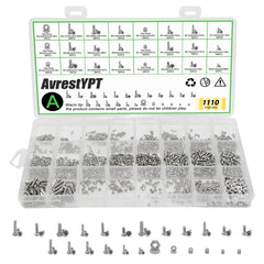 AvrestYPT 1110Pcs 304 Stainless Steel Metric Micro Screws Nuts Assortment, M1 M1.2 M1.4 M1.6 M2 M2.5 Sizes, Phillips Pan Head, Fully Threaded Kit for Arduino, RC Models, Electronics, DIY Projects