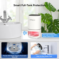Dr. PREPARE 1000ml Dehumidifiers for Home, Small Dehumidifier for Bedroom, Ultra-Quiet, Auto Off, 3 Timer Functions, Portable Dehumidifier Remove Damp, Mold for Dorms, Offices, RVs, Garages - White
