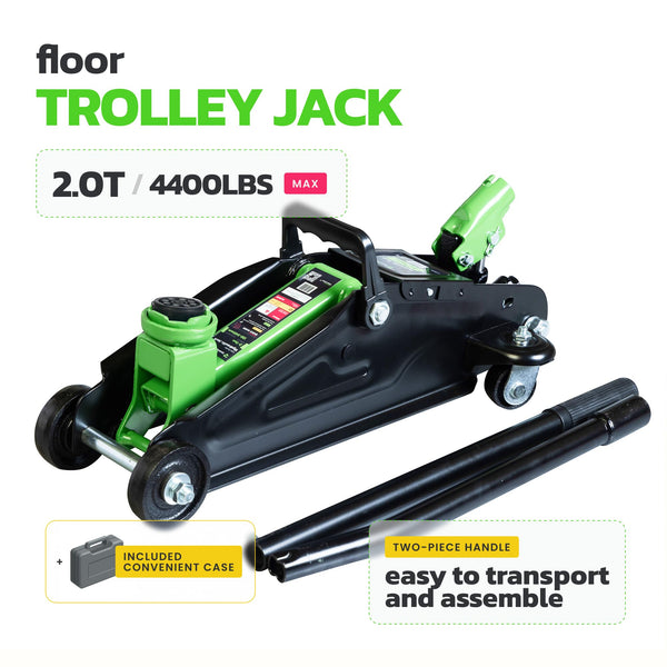 DRIVEUPTOOLS 2 Ton Hydraulic Trolley Jack with Carry Case – 5.3 to 13.4 inches Lifting Range – Compact & Heavy-Duty Portable Car Jack for Cars & SUVs – Reliable 4400 lbs Garage & Workshop Tool