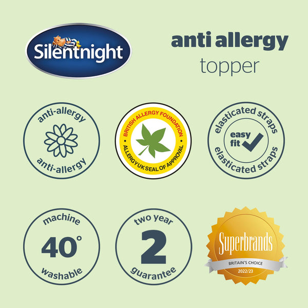 Silentnight Anti-Allergy King Mattress Topper - Thick Deep Mattress Pad Protecting Against Allergies and Dust Mites - Hypoallergenic and Machine Washable - King Bed, White