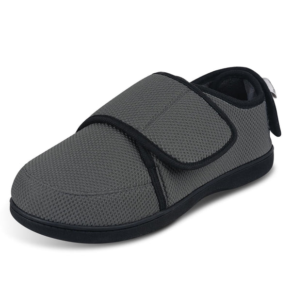 Garonne Men's Diabetic Wide Adjustable Slippers with Memory Foam and Non-Slip Indoor Outdoor Sole, Navy Grey, 12.5 UK