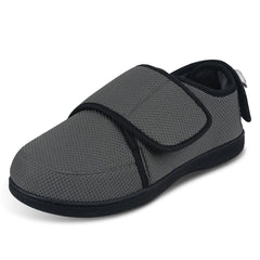 Garonne Men's Diabetic Wide Adjustable Slippers with Memory Foam and Non-Slip Indoor Outdoor Sole, Navy Grey, 12.5 UK