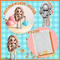 Taylor Fondant Silicone Mold 4" Girl Singer for Cake Decoration, Cupcake Topper, Candle, Wax, Clay Crafts