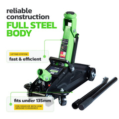 DRIVEUPTOOLS 2 Ton Hydraulic Trolley Jack with Carry Case – 5.3 to 13.4 inches Lifting Range – Compact & Heavy-Duty Portable Car Jack for Cars & SUVs – Reliable 4400 lbs Garage & Workshop Tool