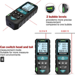 Laser Distance Meter 50M/165ft, RockSeed IP54 Laser Measure with 2 Bubble Levels,Portable Laser Rangefinder Digital Distance Meter with 4 Line LCD Display and Bigger Clear Backlight