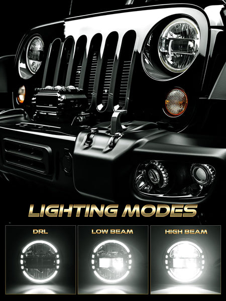 AUDEXEN New Brighter 7 Inch Led Headlights DOT Approved Round Headlight with DRL Low Beam & High Beam Compatible with Jeep Wrangler JK JKU LJ CJ TJ 1997-2018 LED Head lamps - Chrome