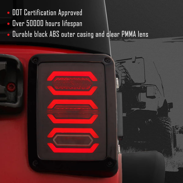 DKMGHT LED Tail Lights for Jeep Wrangler JK JKU 2007-2018, [DOT Approved] [Smoked Lens] [Plug n Play] Jeep JK Accessories Gen4 Devil's Eye Smoked