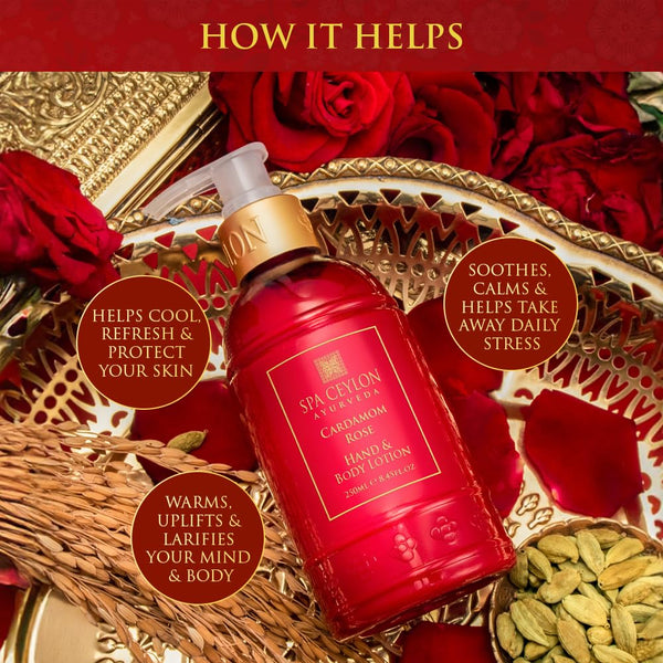 SPA CEYLON Cardamom Rose Body Lotion | Revitalizing Body Cream with Coconut | Almond & Himalayan Rose | Hydrating & Soothing for All Skin Types | Natural | Vegetarian & Ethical