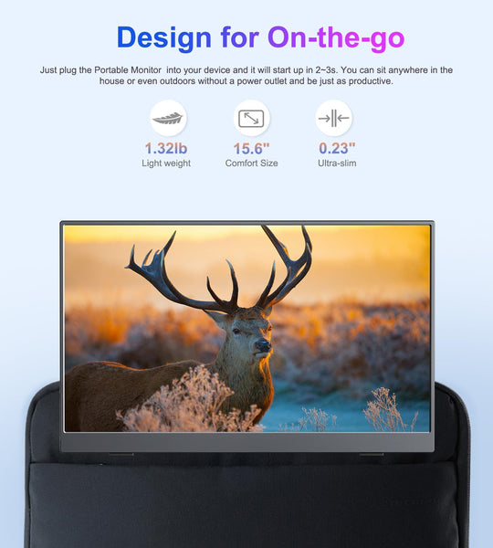 COOLHOOD Portable Monitor 15.6'', 1080P FHD Plug&Play Travel Laptop Monitor w/Smart Cover, USB-C HDR Portable Second Computer Display, Portable Game External Screen for PC Phone Mac Xbox PS4/5