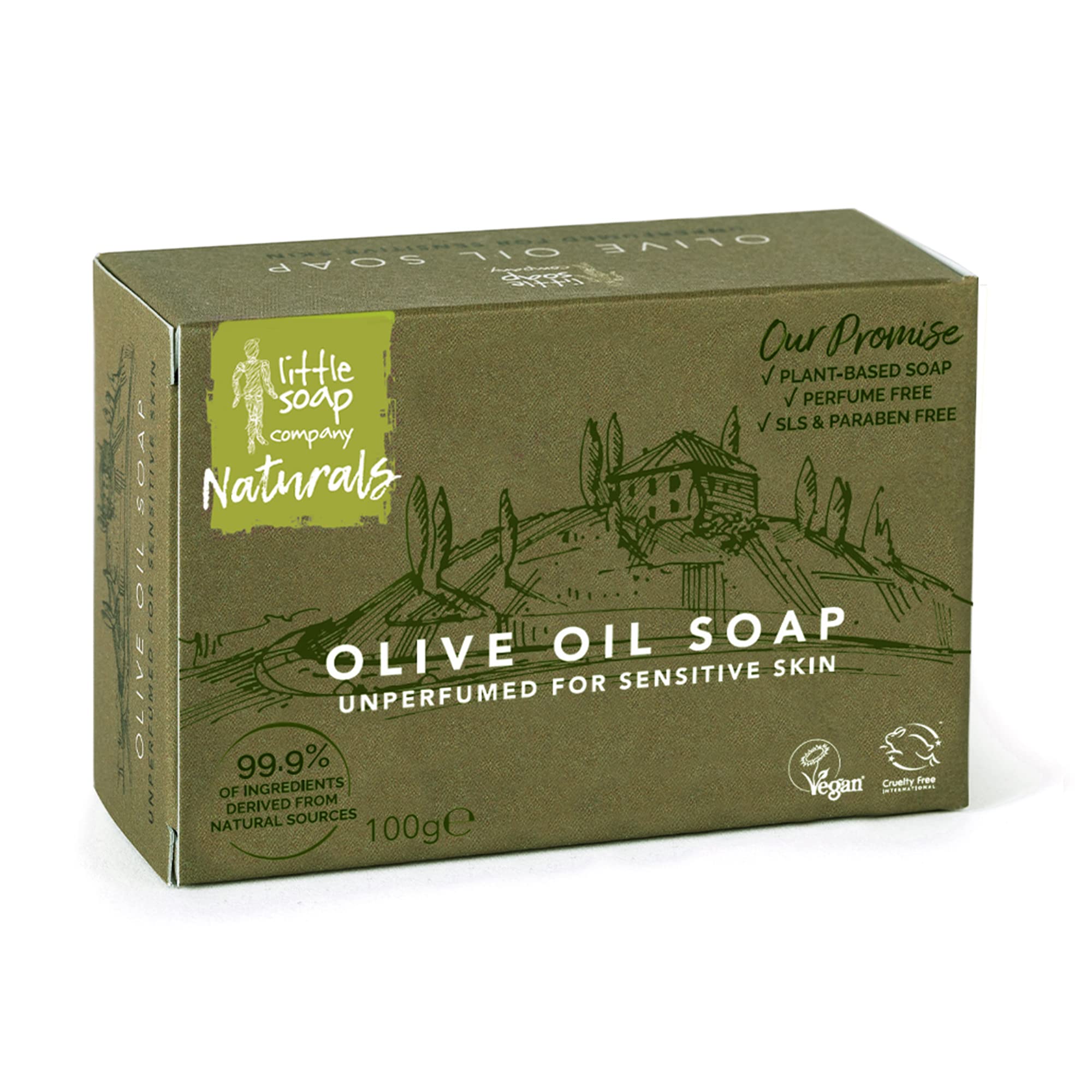 Little Soap Olive Oil Soap Bar - Vegan, Cruelty Free, No SLS or Parabens, Mediterranean Range, Bar of Soap Perfect for Sensitive Skin, Natural Eco Friendly Body & Hand Soap, 100g (Olive)