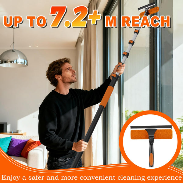 SISUPASSIE 7.2m Telescopic Window Cleaner, Professional Window Cleaning Equipment with Extendable Window Cleaning Pole and 25cm Window Squeegee, Long Reach Window Cleaner Tool for Outdoor/Indoor Use