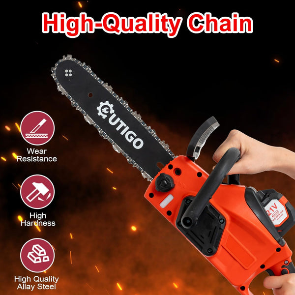 Cordless Electric Chainsaw 12 Inch，21 V Brushless Bettery Chainsaw with 2 Chains and 1 Guide Bars, 2 Batteries. Chain Saw for Pruning Trees Trimming Branches Wood Cutting