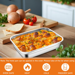 8 Pcs Large Stainless Steel Food Containers with Lids, Rectangle Food Storage Box Bulk, Stackable Meal Prep Container for Kitchen Restaurant Snack Buffet Fruits, Oven Freezer Safe, 32 x 26 x 7 cm